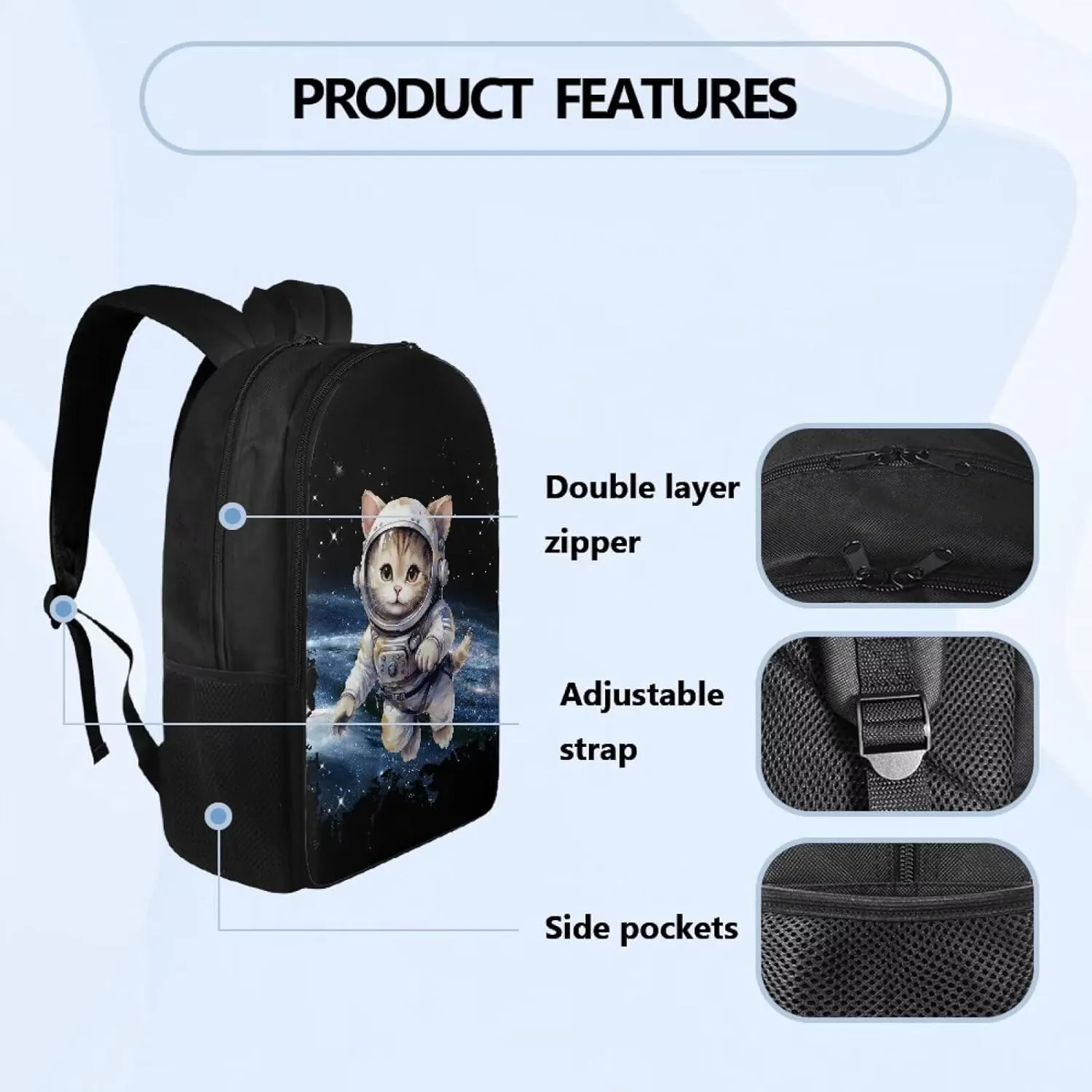Poceacles Aviator Cat Print Kids Backpack Girls School Backpack for Teens Backpack 17 inch Boy Backpack, Cool Design Casual Daypack School Bookbags for Man/Kid/Woman