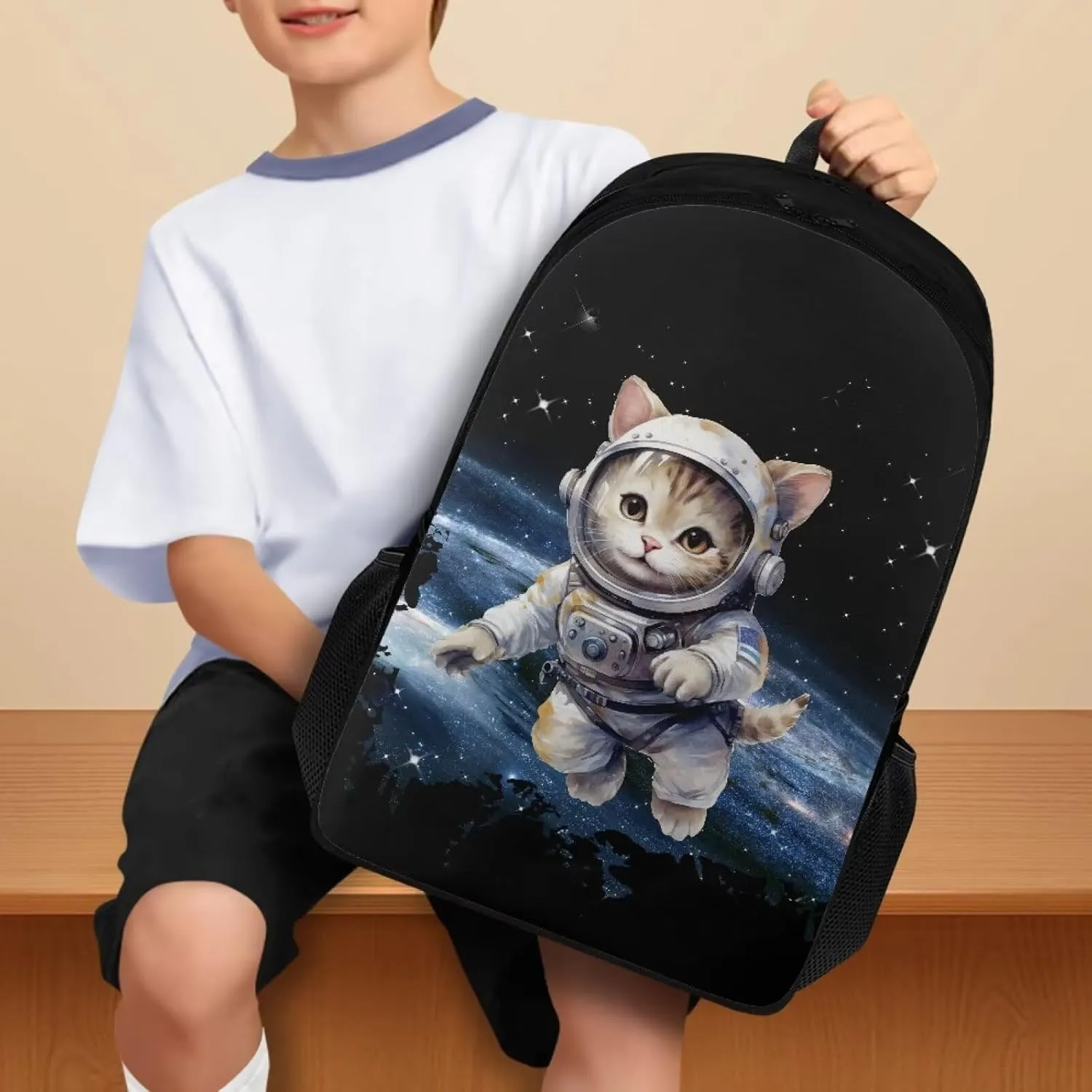 Poceacles Aviator Cat Print Kids Backpack Girls School Backpack for Teens Backpack 17 inch Boy Backpack, Cool Design Casual Daypack School Bookbags for Man/Kid/Woman