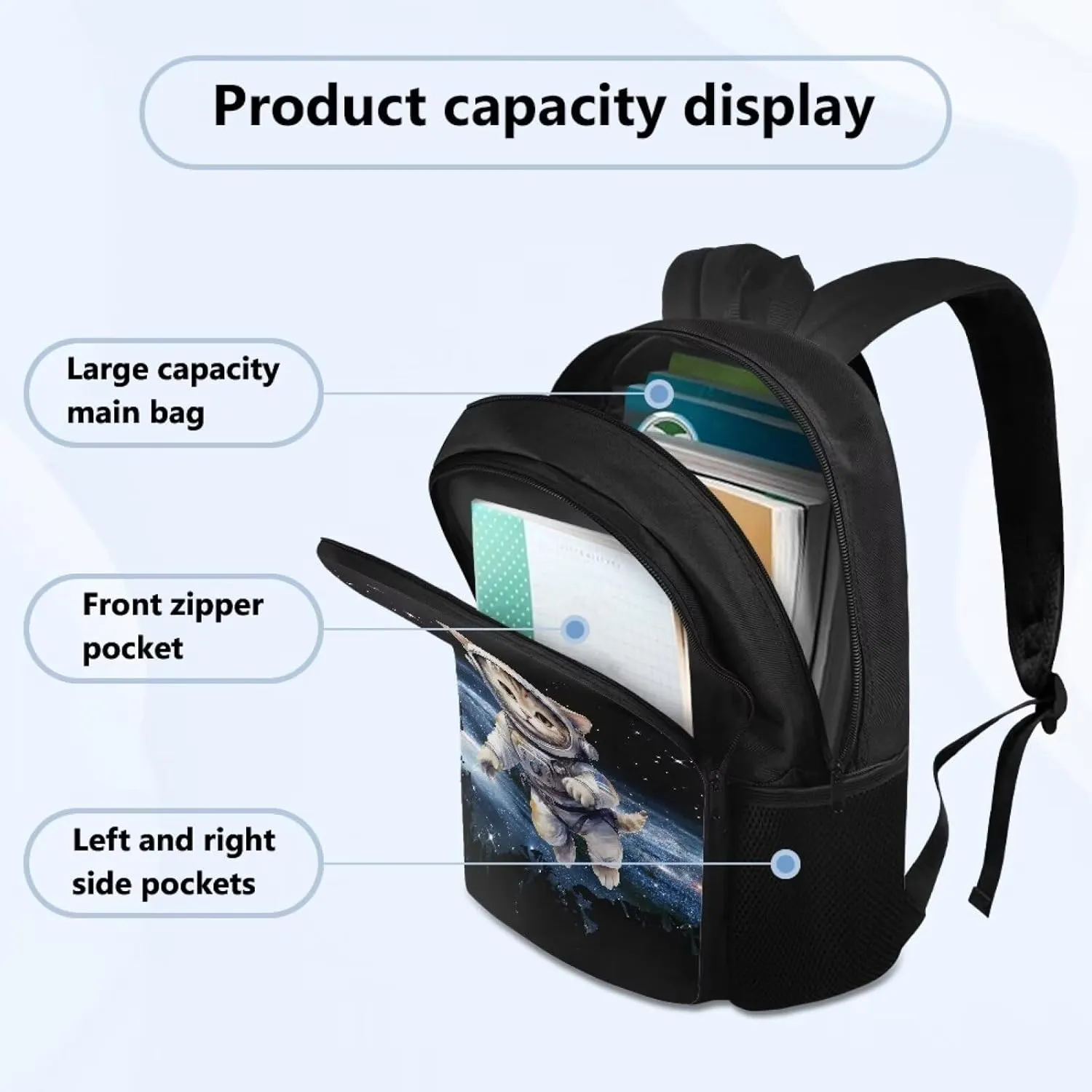 Poceacles Aviator Cat Print Kids Backpack Girls School Backpack for Teens Backpack 17 inch Boy Backpack, Cool Design Casual Daypack School Bookbags for Man/Kid/Woman