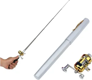 Pocket Size Fishing Rod - Pen Fishing Pole and Reel Combo, Portable Telescopic Small Fishing Pole Mini Fishing Rod, Micro Collapsible Fishing Rod and Reel Combo Travel Fishings Kits