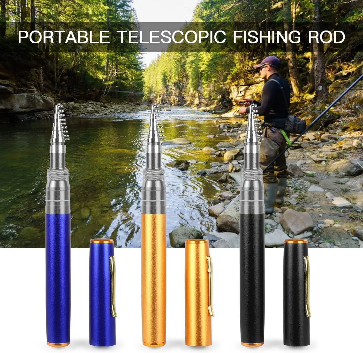 Pocket Size Fishing Rod - Pen Fishing Pole and Reel Combo, Portable Telescopic Small Fishing Pole Mini Fishing Rod, Micro Collapsible Fishing Rod and Reel Combo Travel Fishings Kits