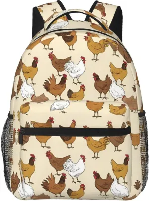 Polyester Daypack Backpack for Climbing Outdoors Running - Big Capacity Multipurpose Anti-Theft Bookbag, A Brood Of Chickens Art Travel Hiking & Camping Rucksack