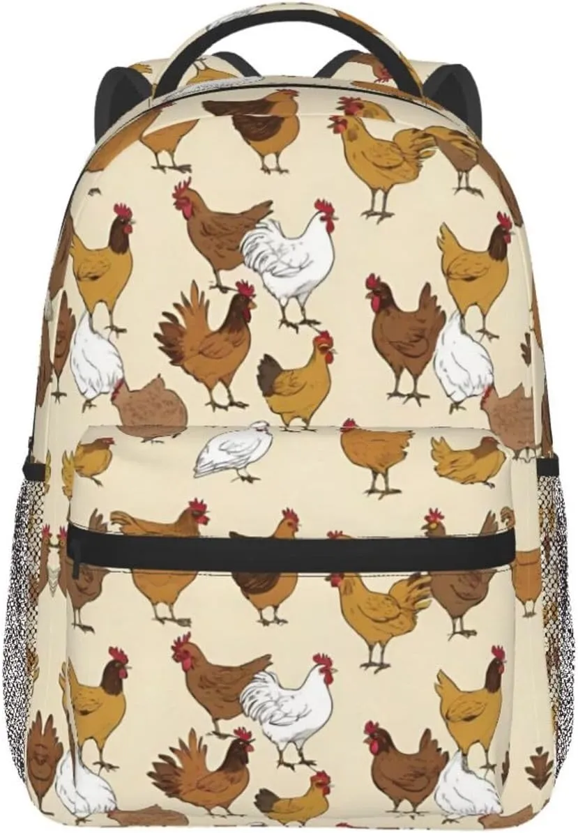 Polyester Daypack Backpack for Climbing Outdoors Running - Big Capacity Multipurpose Anti-Theft Bookbag, A Brood Of Chickens Art Travel Hiking & Camping Rucksack