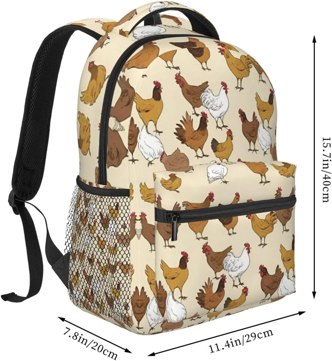 Polyester Daypack Backpack for Climbing Outdoors Running - Big Capacity Multipurpose Anti-Theft Bookbag, A Brood Of Chickens Art Travel Hiking & Camping Rucksack