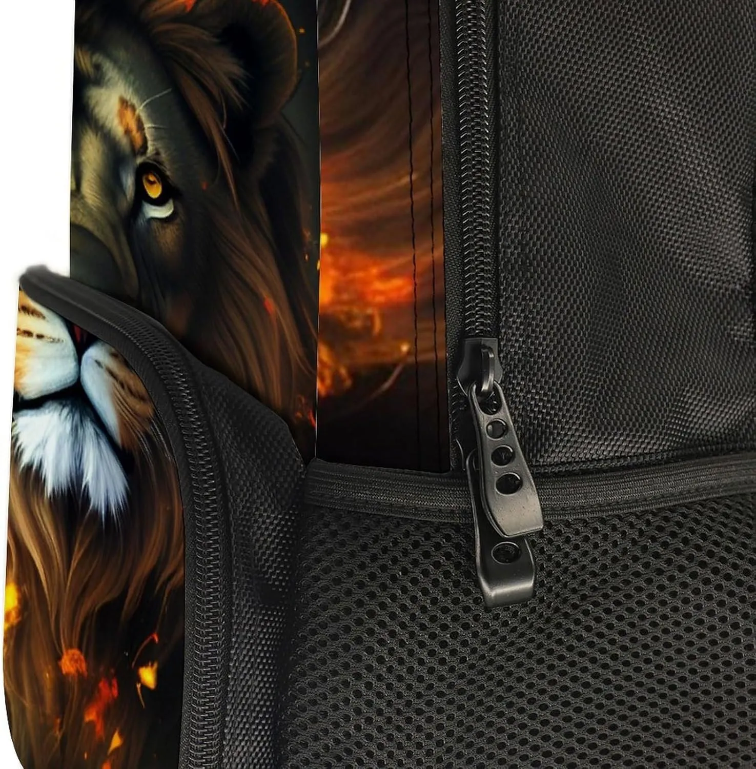 Polyester Daypack Backpack for Climbing Outdoors Running - Big Capacity Multipurpose Anti-Theft Bookbag, Cool Lion Fire Surreal Style Art Travel Hiking & Camping Rucksack