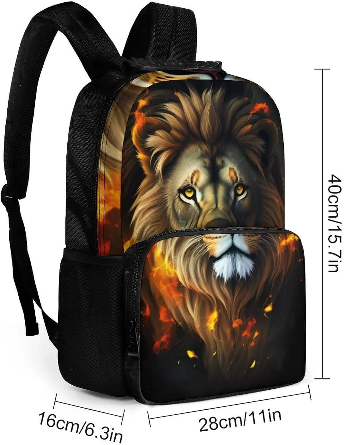 Polyester Daypack Backpack for Climbing Outdoors Running - Big Capacity Multipurpose Anti-Theft Bookbag, Cool Lion Fire Surreal Style Art Travel Hiking & Camping Rucksack