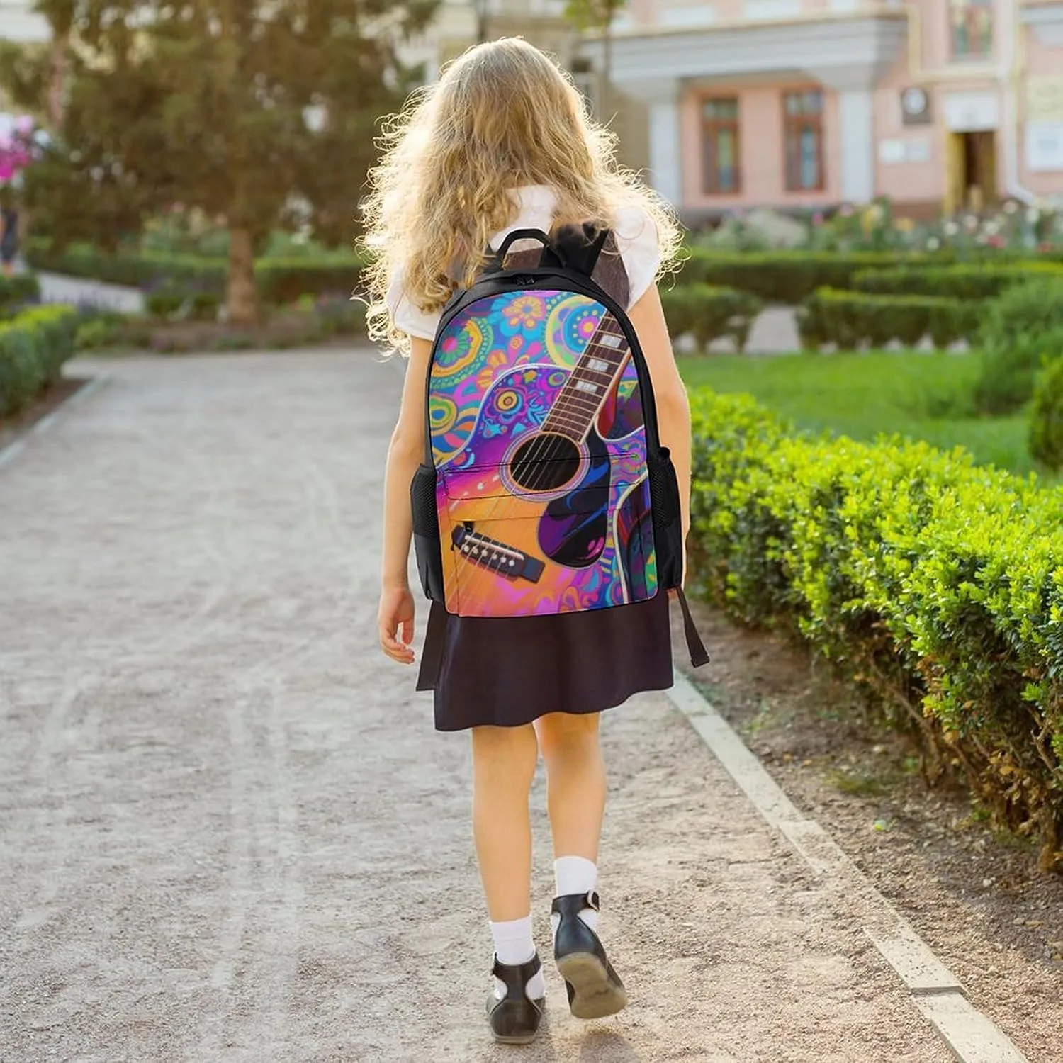 Polyester Daypack Backpack for Climbing Outdoors Running - Big Capacity Multipurpose Anti-Theft Bookbag, Electric Guitars Art Travel Hiking & Camping Rucksack