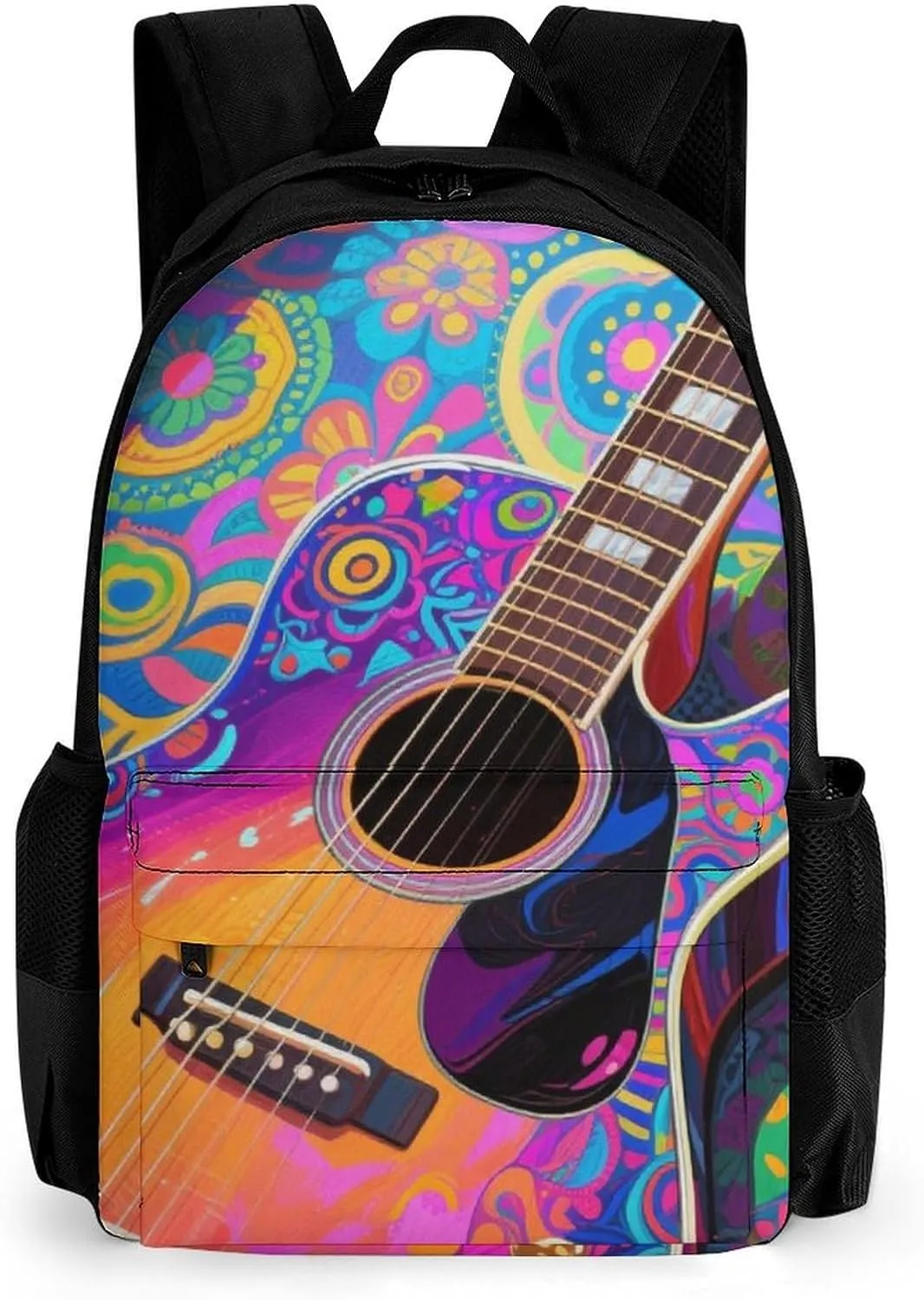 Polyester Daypack Backpack for Climbing Outdoors Running - Big Capacity Multipurpose Anti-Theft Bookbag, Electric Guitars Art Travel Hiking & Camping Rucksack