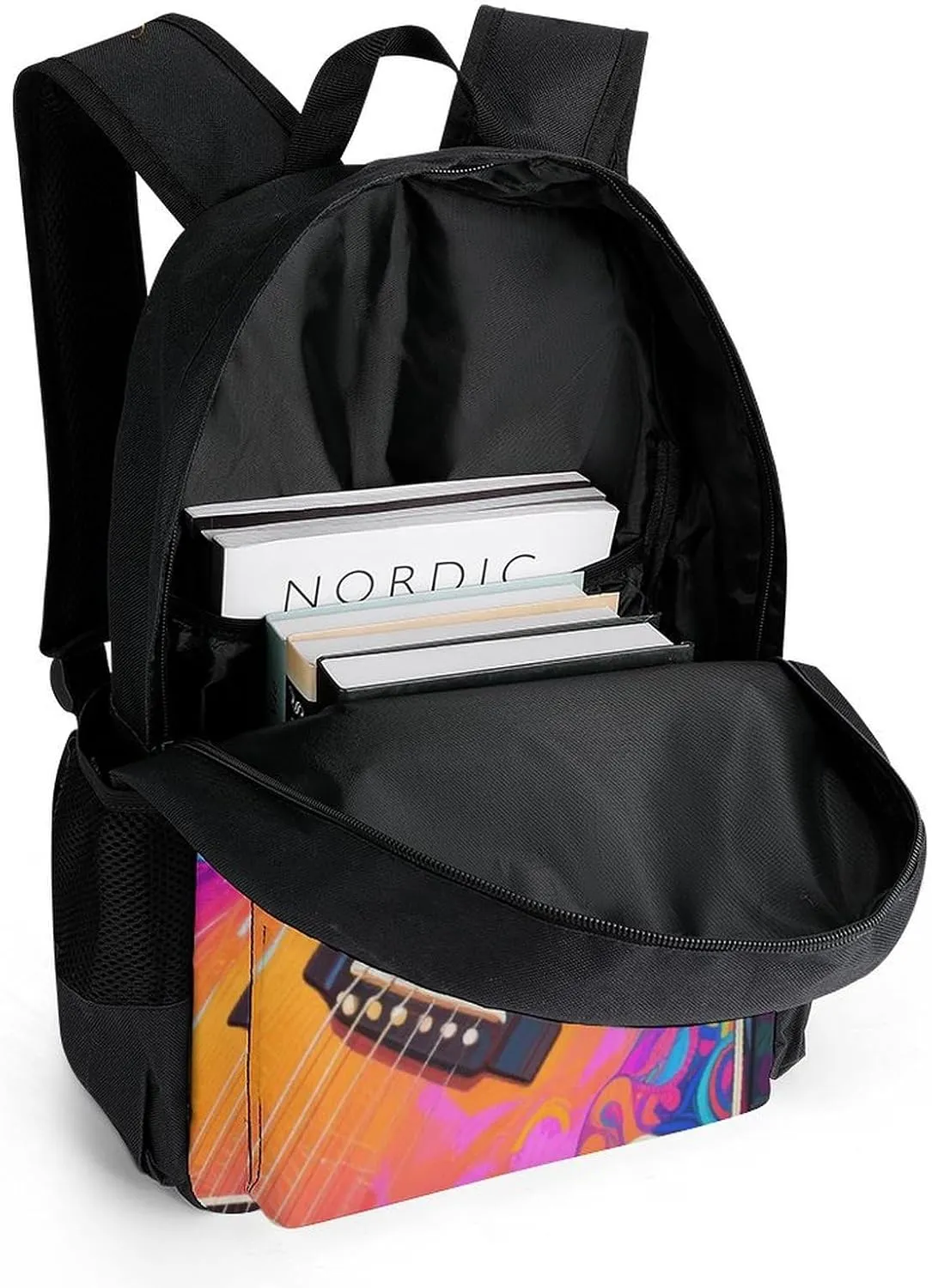 Polyester Daypack Backpack for Climbing Outdoors Running - Big Capacity Multipurpose Anti-Theft Bookbag, Electric Guitars Art Travel Hiking & Camping Rucksack