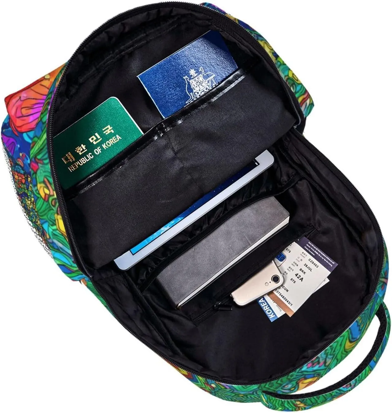 Polyester Daypack Backpack for Sports Travel Running - Big Capacity Anti-Theft Multipurpose Carry On Bag, Colorful Glowing Mushrooms Psychedelic Art Laptop Book Bag Rucksack