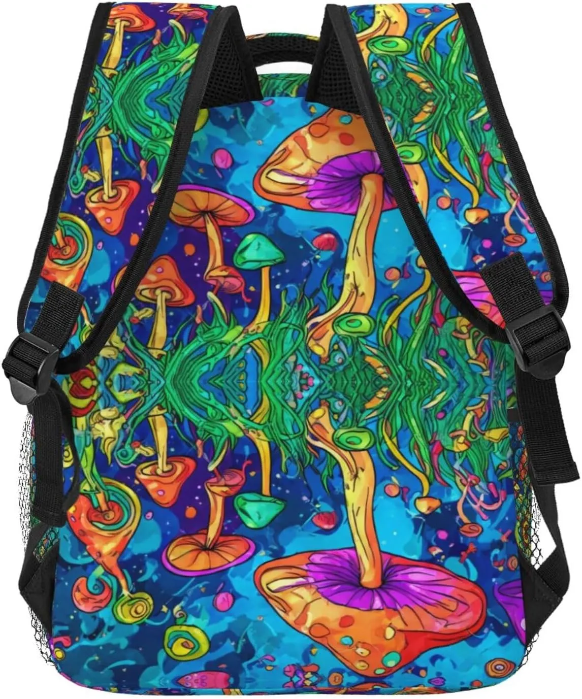 Polyester Daypack Backpack for Sports Travel Running - Big Capacity Anti-Theft Multipurpose Carry On Bag, Colorful Glowing Mushrooms Psychedelic Art Laptop Book Bag Rucksack