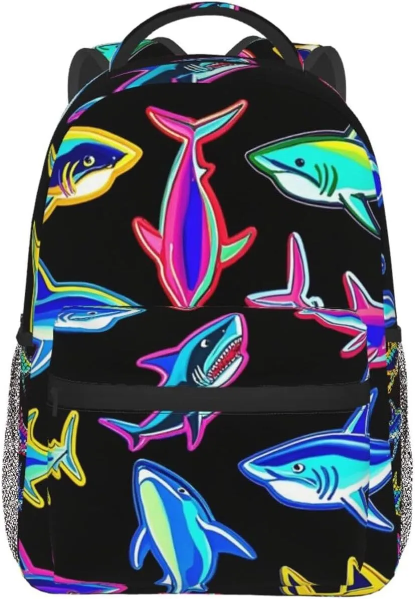 Polyester Daypack Backpack for Trekking Picnic Walking Cycling - Large Capacity Anti-Theft Multipurpose Shoulder Bag, Ocean Sea Shark Fish Art Casual Daypack