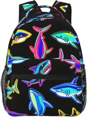 Polyester Daypack Backpack for Trekking Picnic Walking Cycling - Large Capacity Anti-Theft Multipurpose Shoulder Bag, Ocean Sea Shark Fish Art Casual Daypack