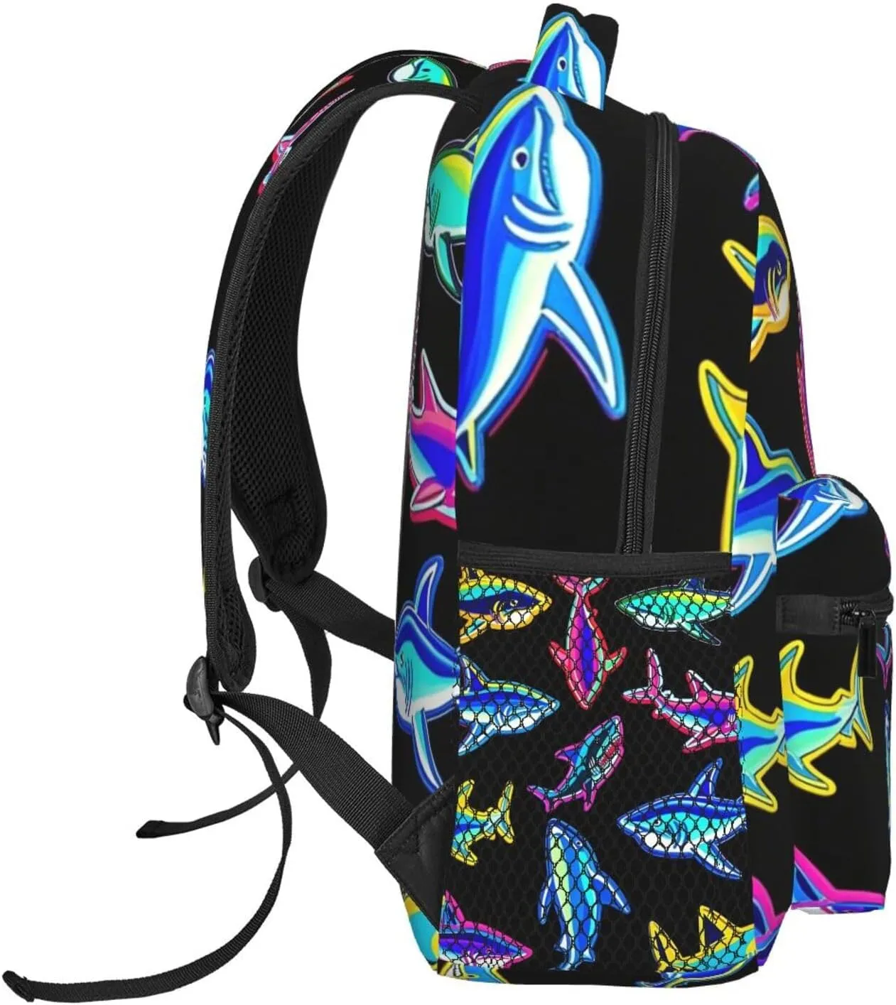 Polyester Daypack Backpack for Trekking Picnic Walking Cycling - Large Capacity Anti-Theft Multipurpose Shoulder Bag, Ocean Sea Shark Fish Art Casual Daypack