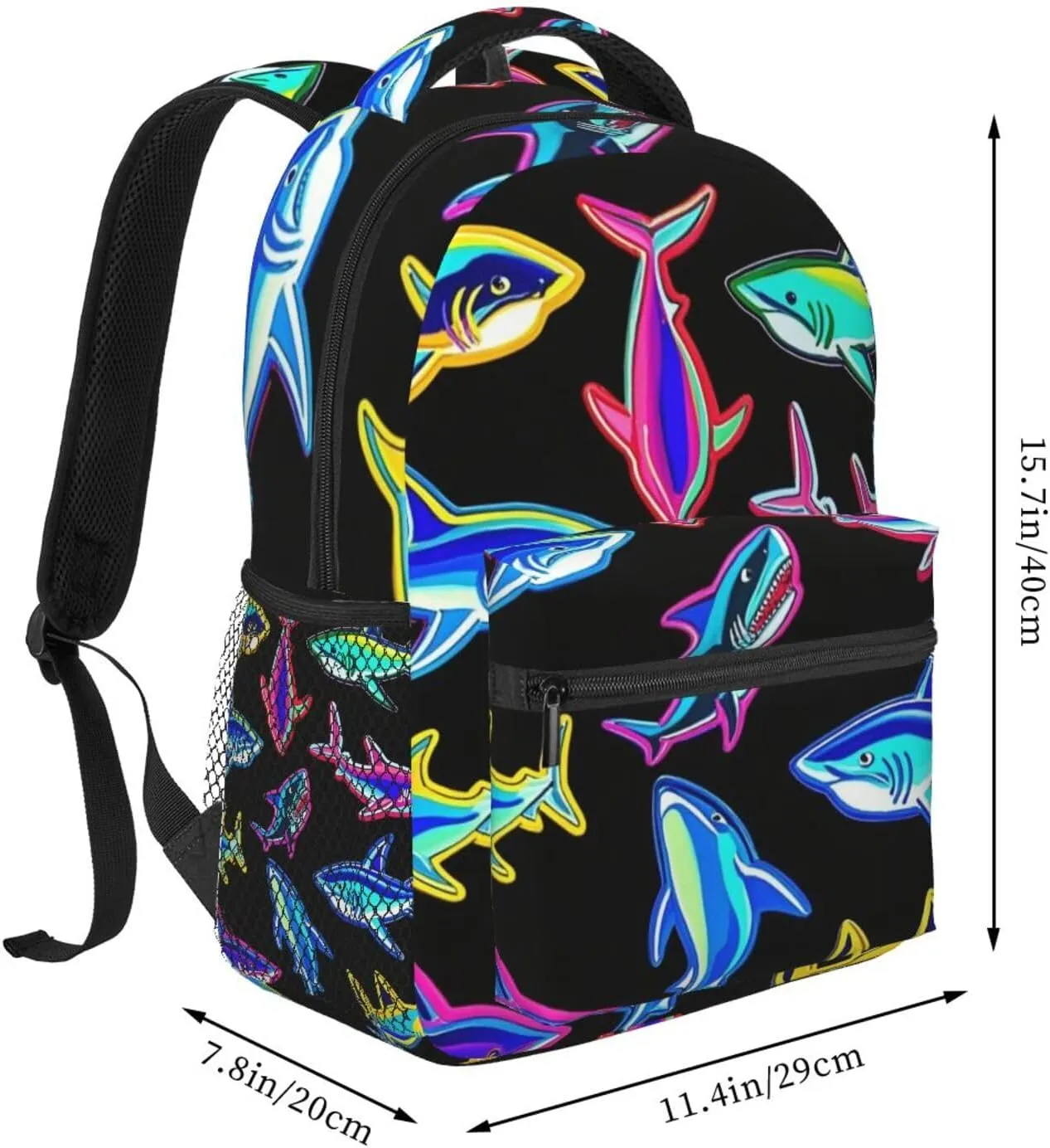 Polyester Daypack Backpack for Trekking Picnic Walking Cycling - Large Capacity Anti-Theft Multipurpose Shoulder Bag, Ocean Sea Shark Fish Art Casual Daypack