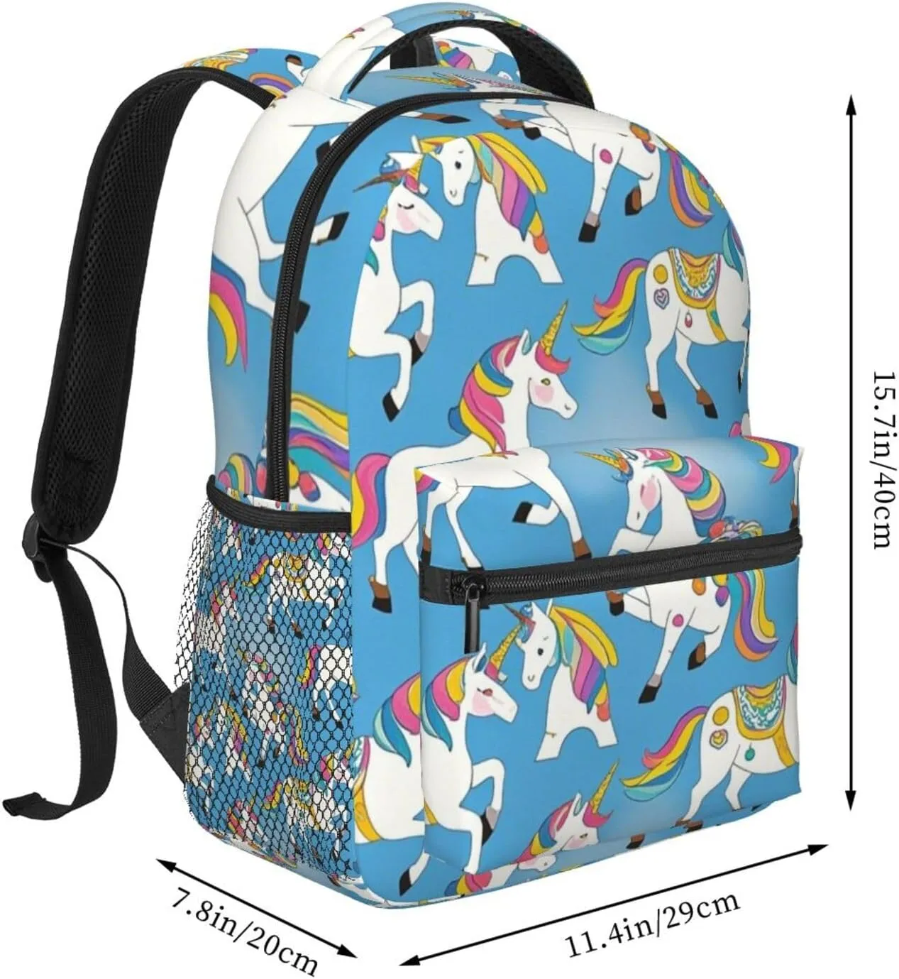 Polyester Daypack Bookbag for Gym Business Bicycle - Large Capacity Multipurpose Anti-Theft Carry On Bag, Neon Unicorn Art Travel Hiking Daypack
