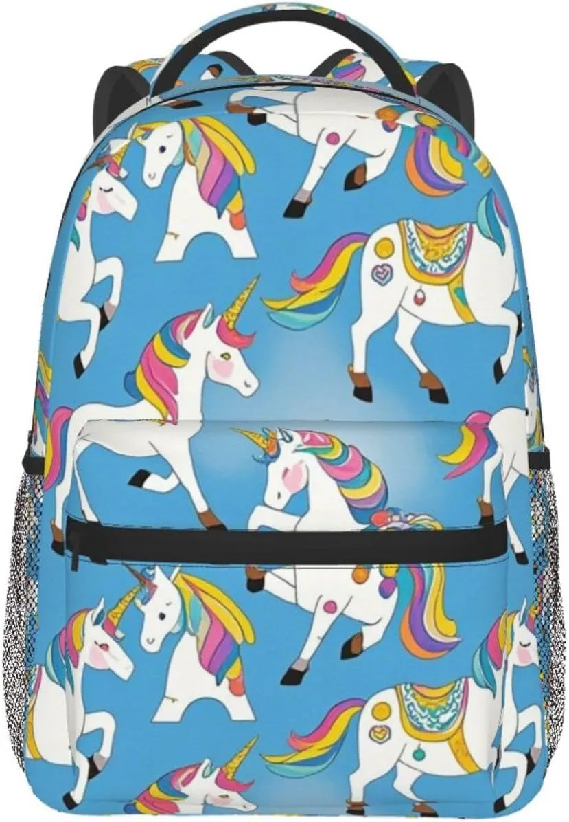 Polyester Daypack Bookbag for Gym Business Bicycle - Large Capacity Multipurpose Anti-Theft Carry On Bag, Neon Unicorn Art Travel Hiking Daypack