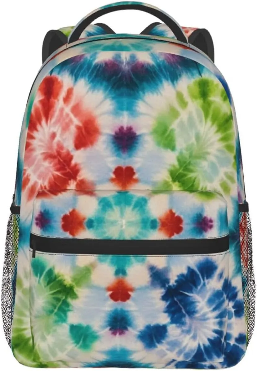 Polyester Daypack Bookbag for Gym Business Bicycle - Large Capacity Multipurpose Anti-Theft Carry On Bag, Tie Dye Art Travel Hiking Daypack