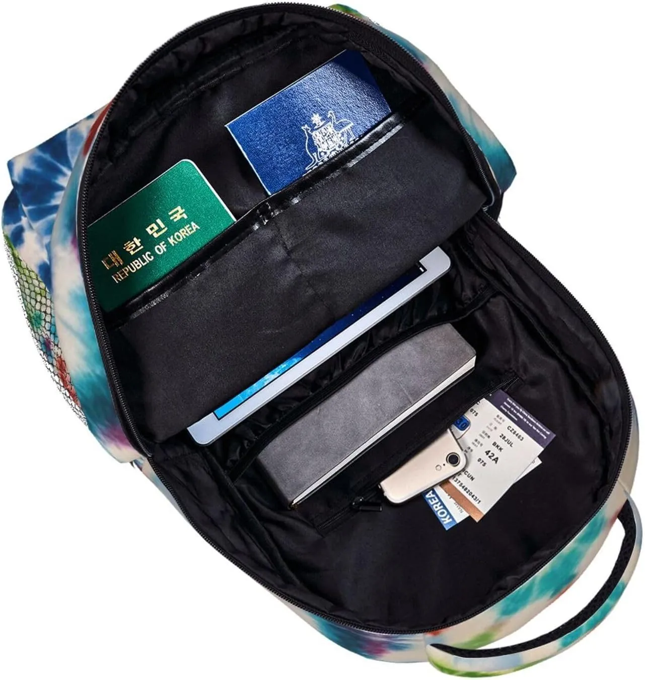 Polyester Daypack Bookbag for Gym Business Bicycle - Large Capacity Multipurpose Anti-Theft Carry On Bag, Tie Dye Art Travel Hiking Daypack