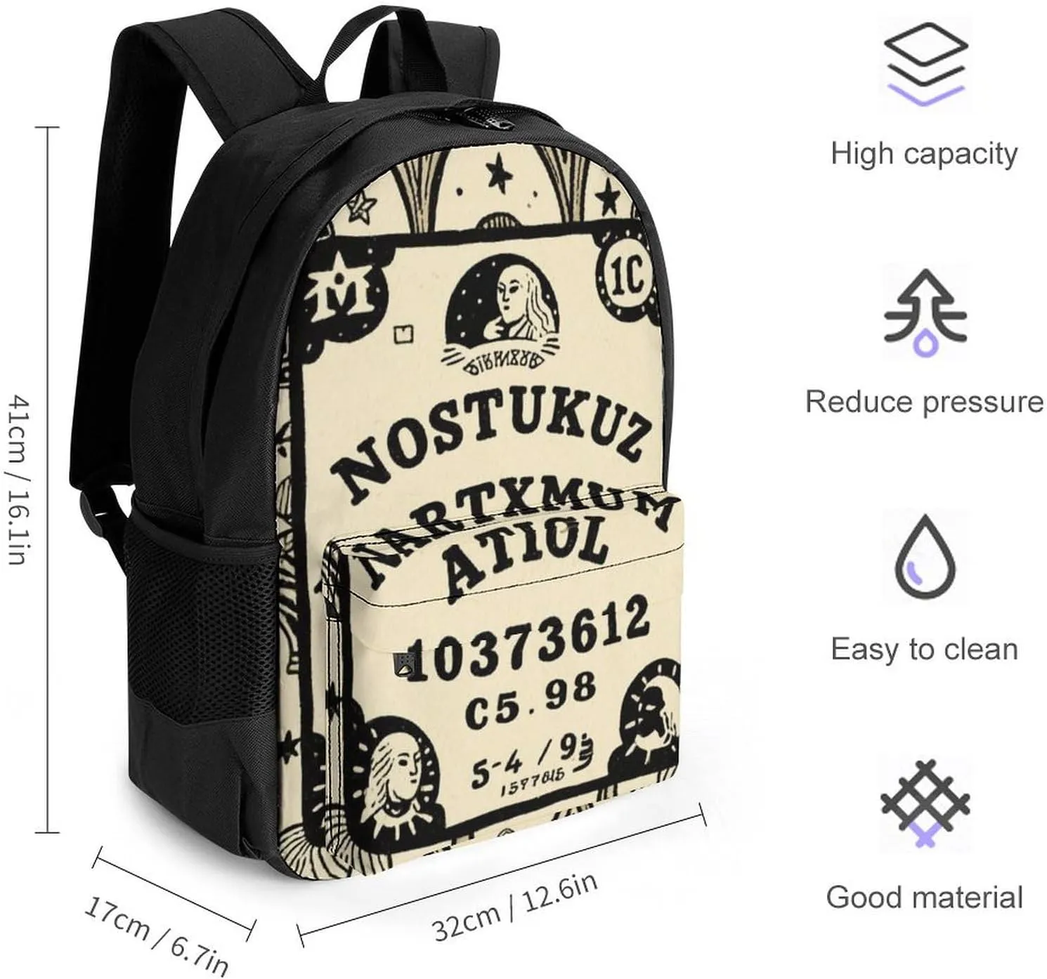 Polyester Daypack for Hiking Work Running - Big Capacity Anti-Theft Multipurpose Shoulder Bag, Magic Spirit Board Witch Art Travel and Sport Backpack Rucksack