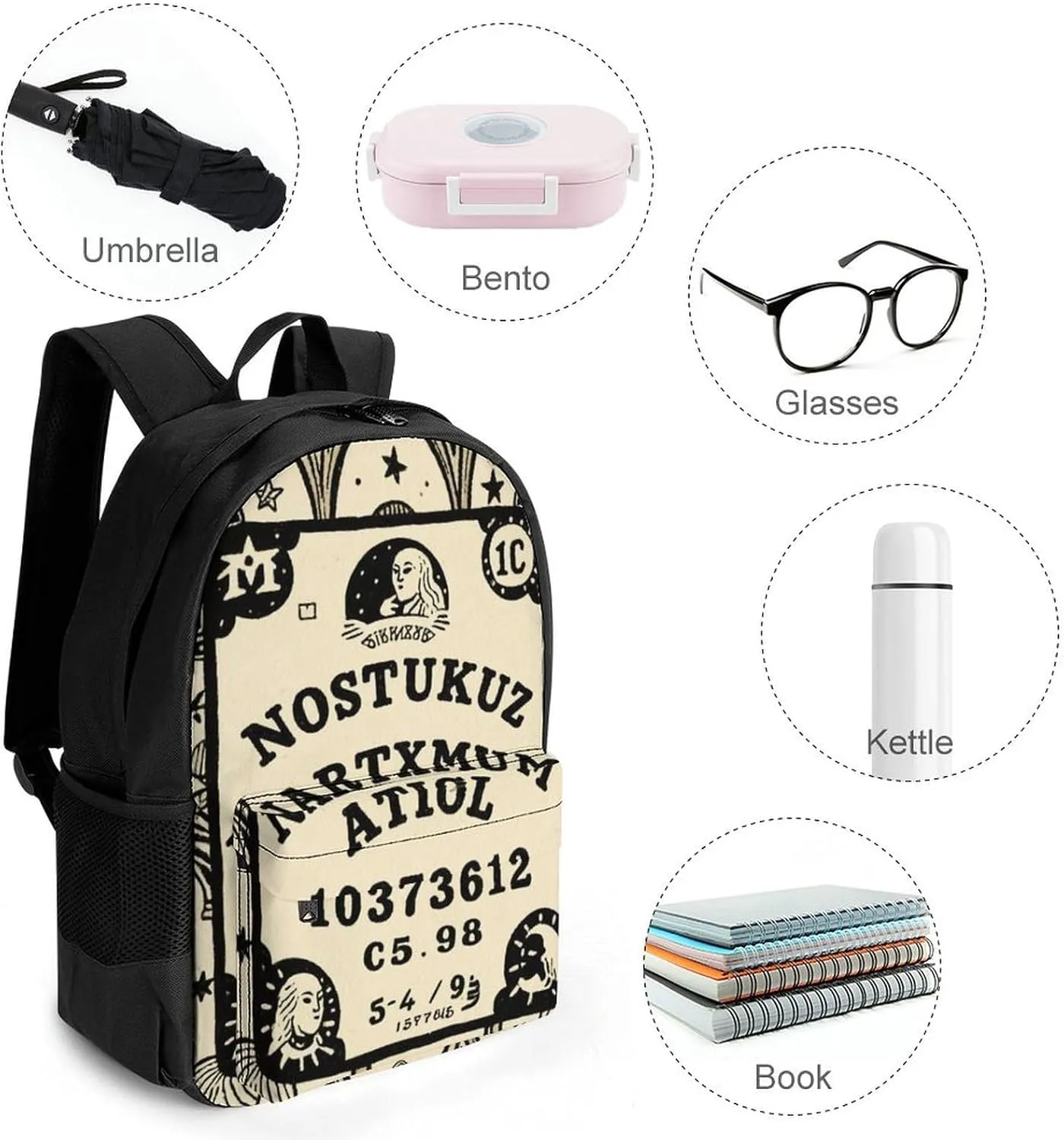 Polyester Daypack for Hiking Work Running - Big Capacity Anti-Theft Multipurpose Shoulder Bag, Magic Spirit Board Witch Art Travel and Sport Backpack Rucksack