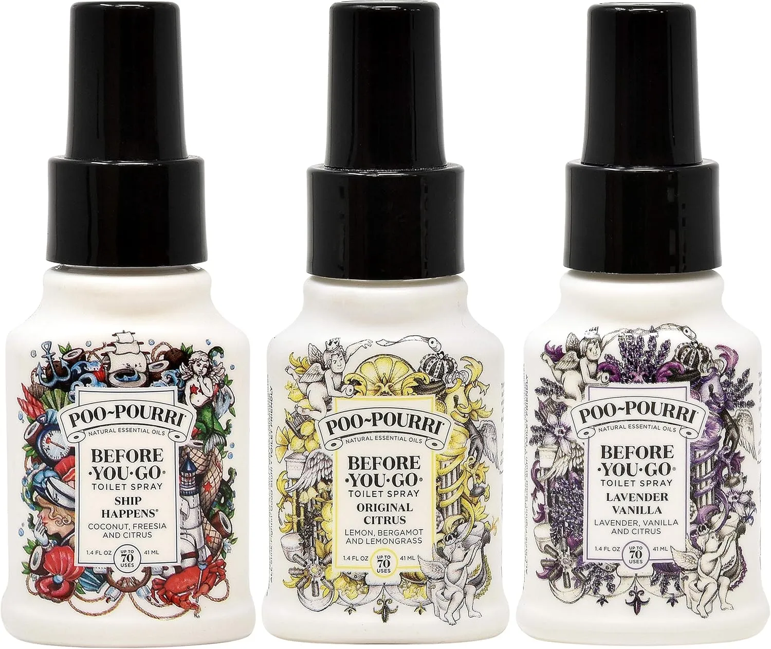 Poo-Pourri Before You Go Toilet Spray Lavender Vanilla, Original Citrus and Ship Happens 1.4 Ounce Bottles