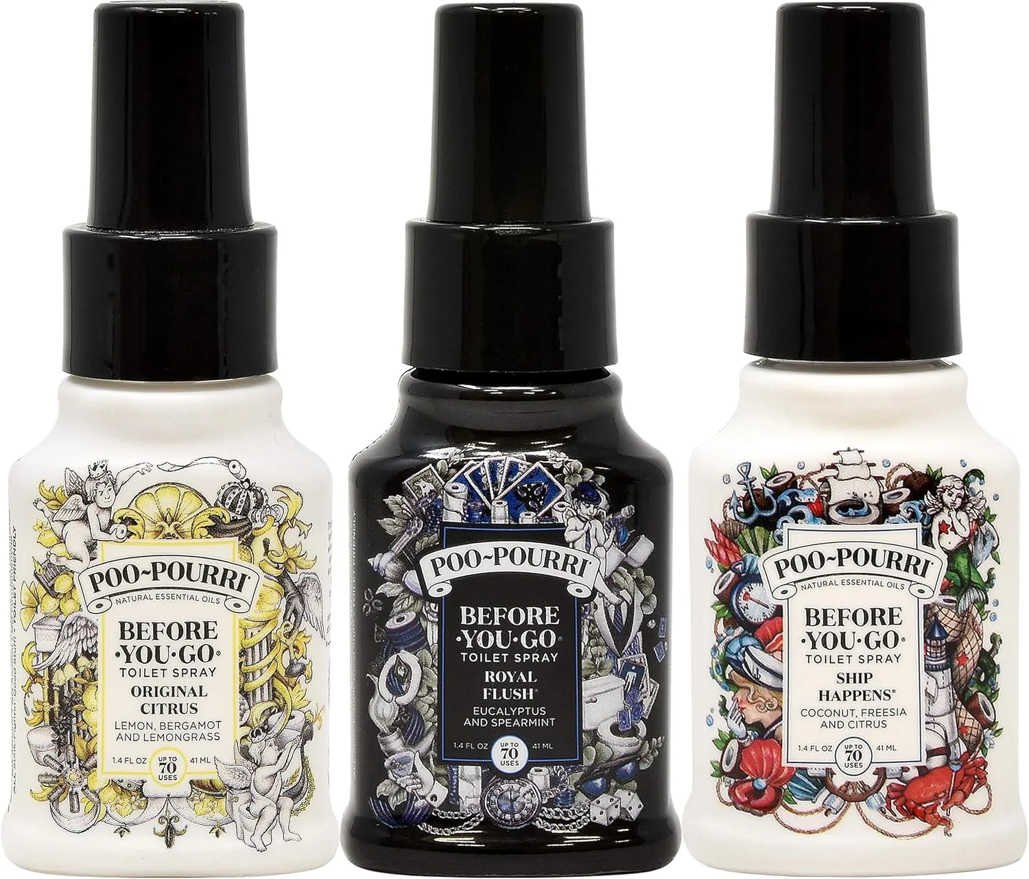 Poo-Pourri Before You Go Toilet Spray, Original Citrus, Royal Flush, Ship Happens, 1.4 oz Bottles