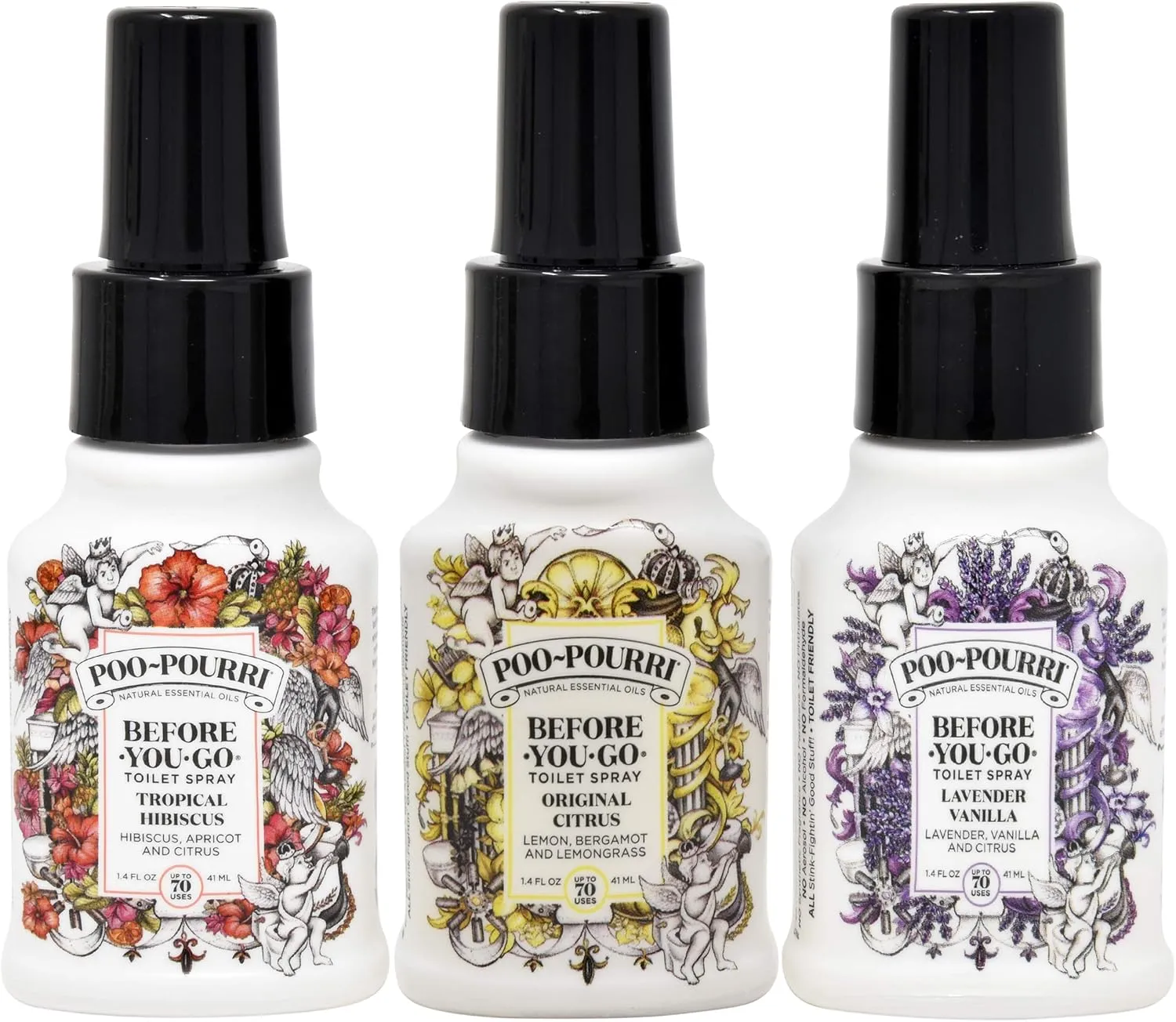 Poo-Pourri Original Citrus,Lavender Vanilla, and Tropical Hibiscus 1.4 Ounce Set