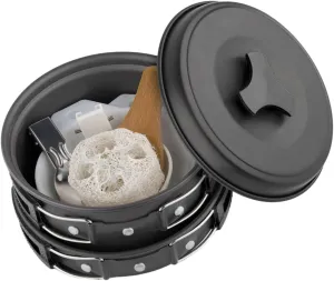 POPETPOP Lightweight Aluminum Camping Pot Set 1-2 Person Cooking Kit Portable Camping Cooking Bowl Black Handle Set
