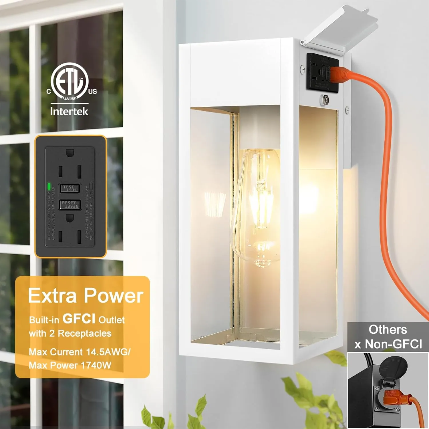 Porch Lights Outdoor Wall Sconce, Outdoor Light with GFCI Outlet, Waterproof Exterior Wall Lantern Light Fixtures, Anti-Rust Wall Lamp with Clear Glass for Patio Doorway Garage- Gold, 1 Pack