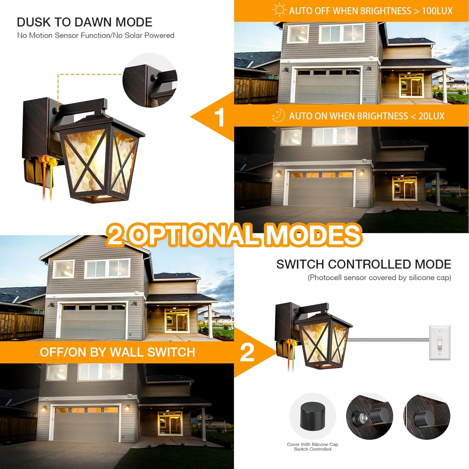Porch Lights with Outlet, Dusk to Dawn Outdoor Light with Outlet Built-in, Waterproof Anti-Rust Lantern Outside Light with GFCI Outlet, Wall Sconce Light with Plug for Front Door (Bronze 1 PC)