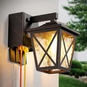 Porch Lights with Outlet, Dusk to Dawn Outdoor Light with Outlet Built-in, Waterproof Anti-Rust Lantern Outside Light with GFCI Outlet, Wall Sconce Light with Plug for Front Door (Bronze 1 PC)