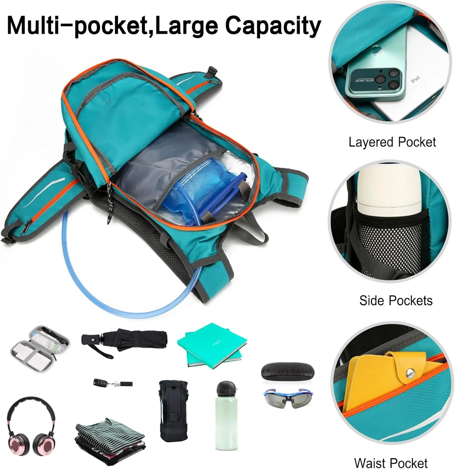 PORRASSO Hiking Backpack 18L Waterproof Rucksack Daypack Lightweight Backpack for Women Men Camping Trekking Cycling Climbing Outdoor Sports Orange