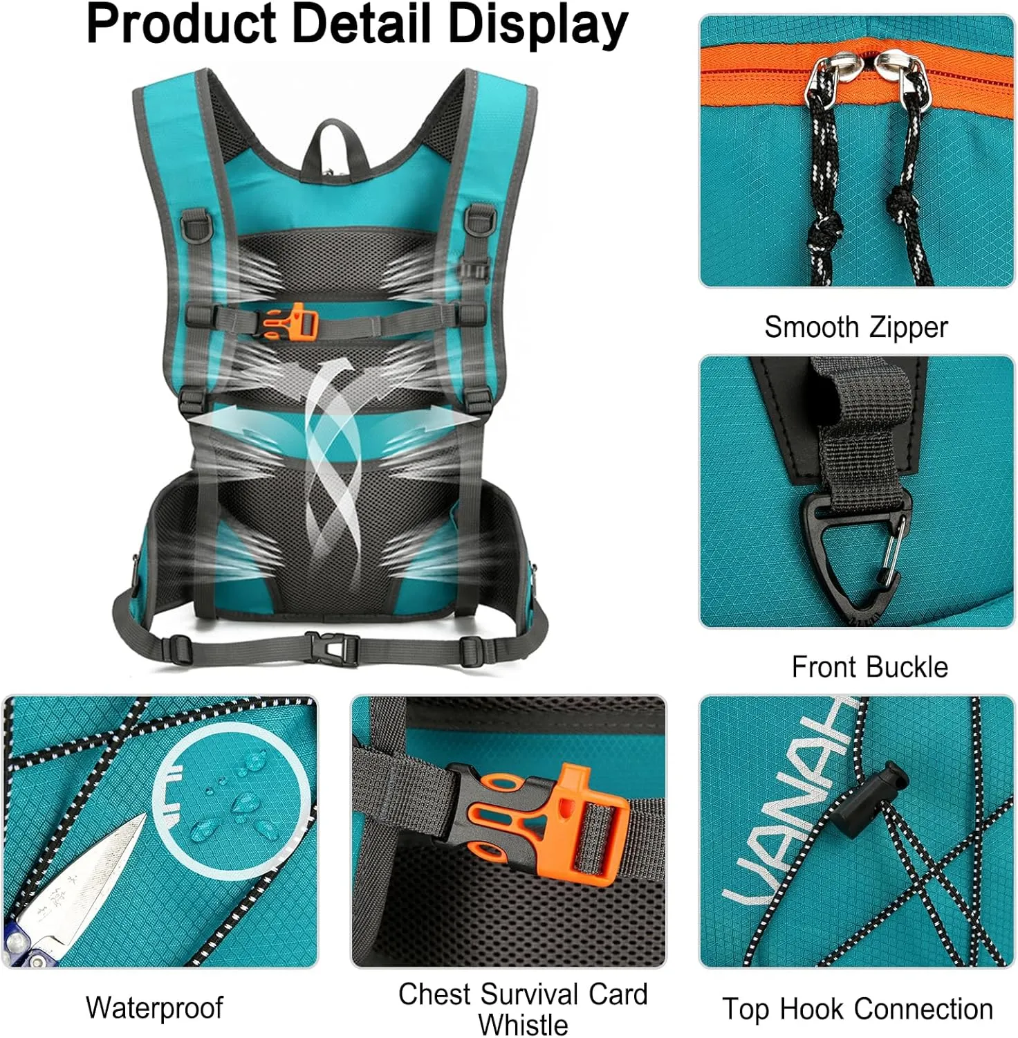 PORRASSO Hiking Backpack 18L Waterproof Rucksack Daypack Lightweight Backpack for Women Men Camping Trekking Cycling Climbing Outdoor Sports Orange