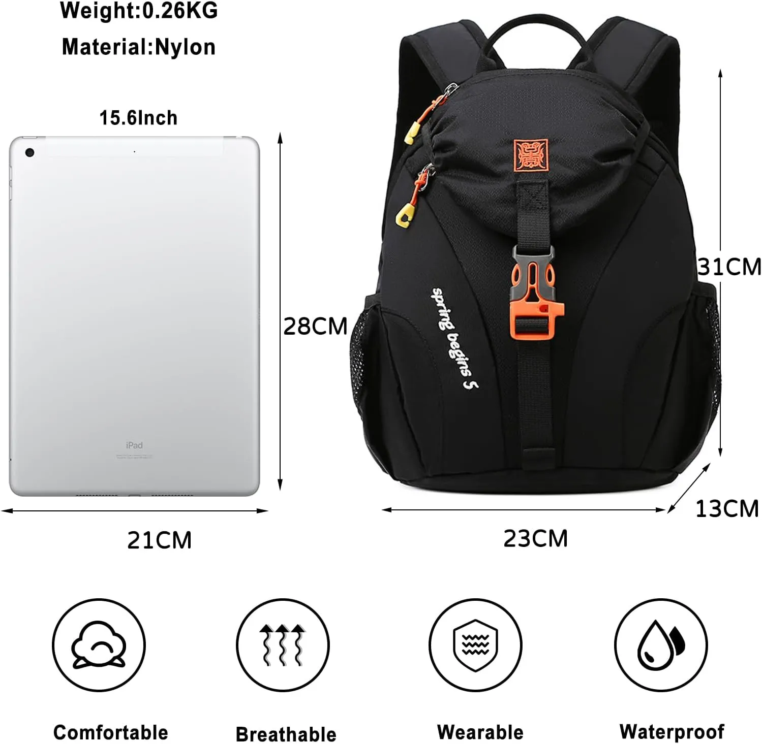 PORRASSO Hiking Backpack 5L Daypack Rucksack Lightweight Waterproof Women Men Backpack for Camping Daily Use Black