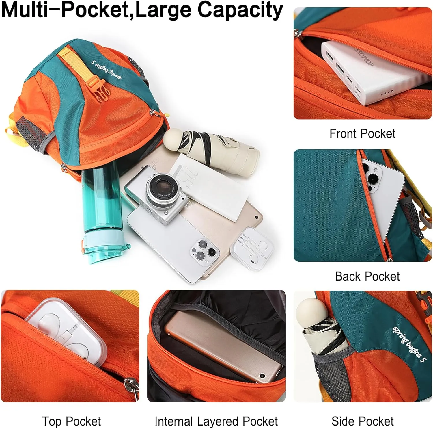 PORRASSO Hiking Backpack 5L Daypack Rucksack Lightweight Waterproof Women Men Backpack for Camping Daily Use Black