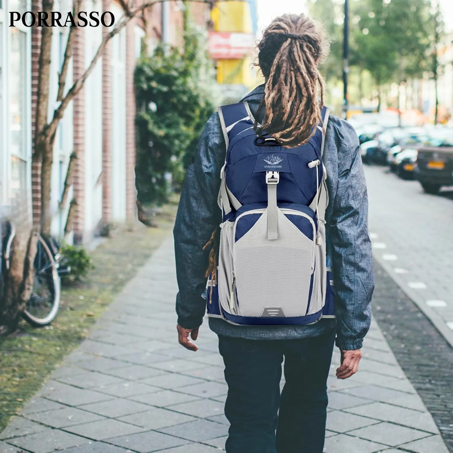 PORRASSO Hiking Backpack Waterproof Daypack 18L Rucksack Lightweight Backpack for Women Men Trekking Cycling Climbing Outdoor Sports Blue B