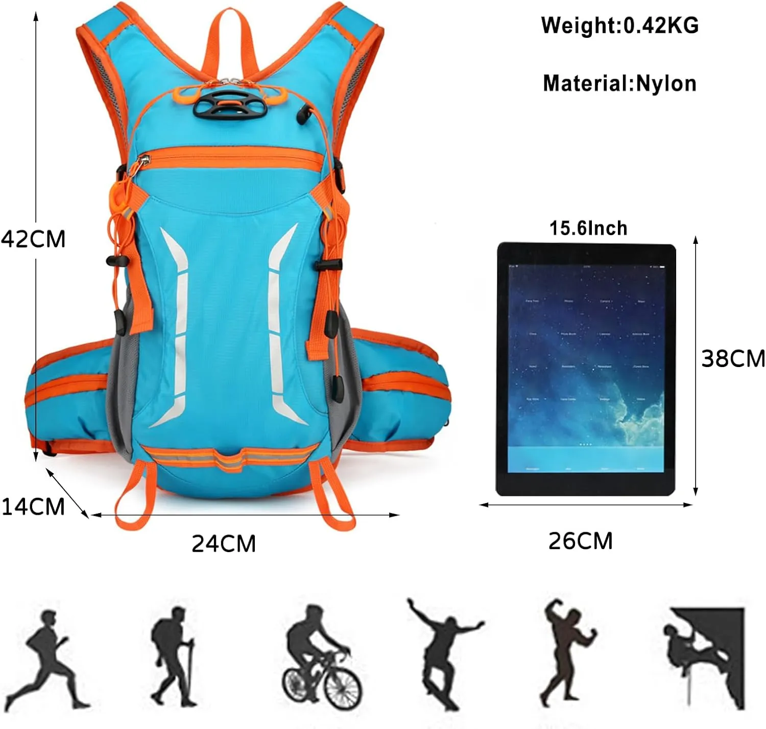 PORRASSO Hiking Backpack Waterproof Daypack 18L Rucksack Lightweight Backpack for Women Men Trekking Cycling Climbing Outdoor Sports Sky Blue