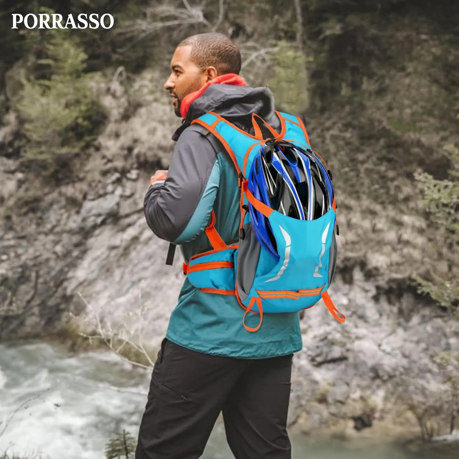 PORRASSO Hiking Backpack Waterproof Daypack 18L Rucksack Lightweight Backpack for Women Men Trekking Cycling Climbing Outdoor Sports Sky Blue
