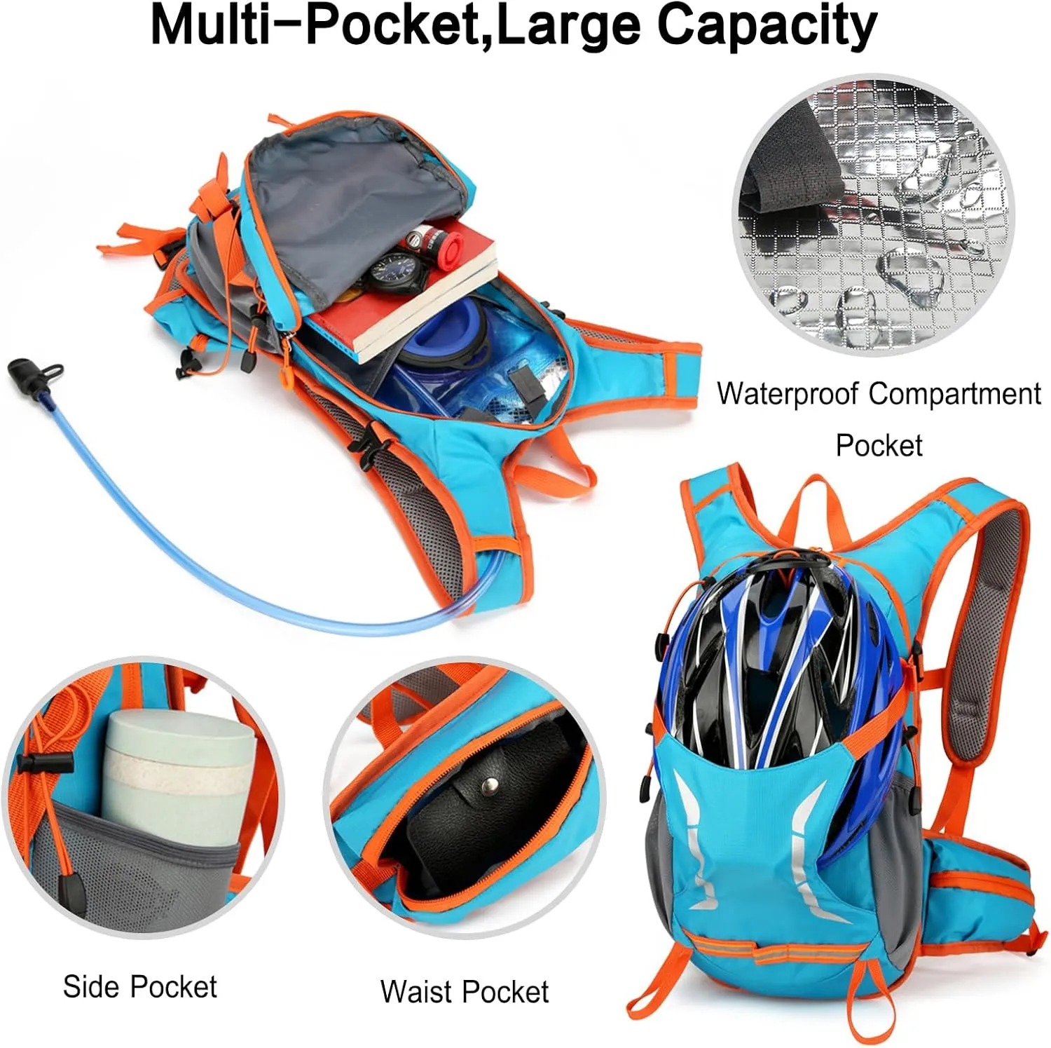 PORRASSO Hiking Backpack Waterproof Daypack 18L Rucksack Lightweight Backpack for Women Men Trekking Cycling Climbing Outdoor Sports Sky Blue