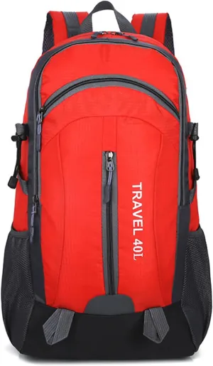 PORRASSO Hiking Backpack Waterproof Rucksack 40L Daypack with USB Charging Port Durable Backpack for Women Men Camping Climbing Travel Outdoor Sports Red