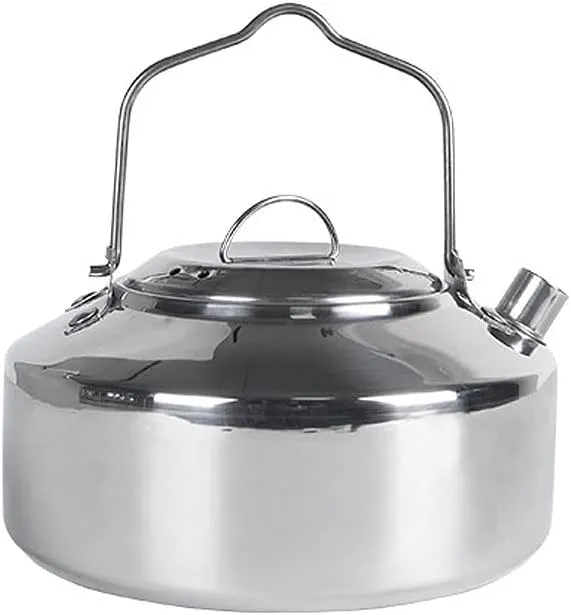 Portable 1 Liter Lightweight Stainless Steel Camping Kettle, Camping Coffee Pot for Bushcraft and Outdoor Campfire Use