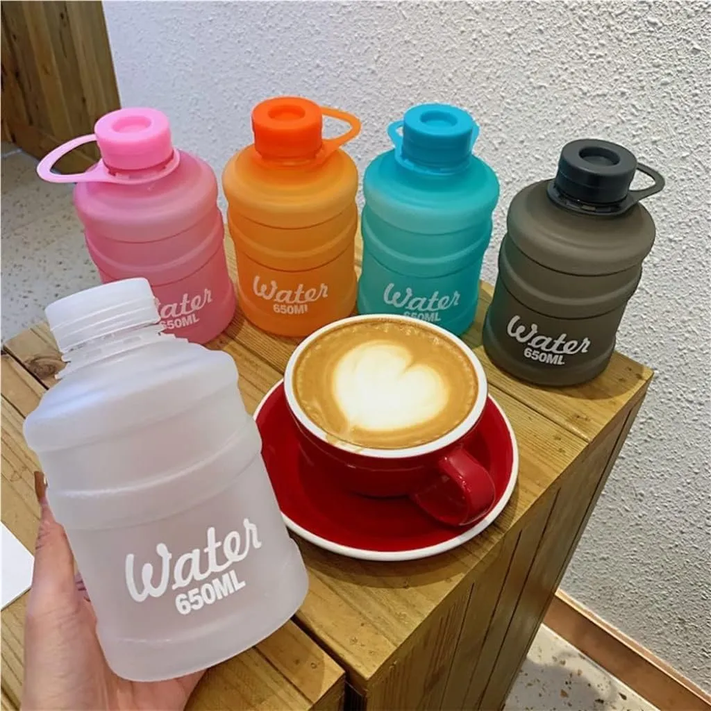 Portable Kettle Novelty Bucket Kettle with Handle Cute Fashion Bucket Frosted Water Bottle Creative Milk Tea Coffee Juice Bottle Water Bottle (Color : Transparent Black, Size : 650ml)