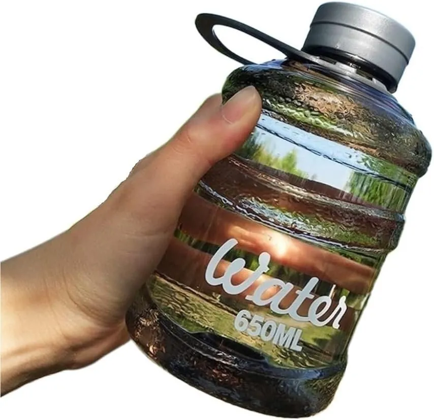 Portable Kettle Novelty Bucket Kettle with Handle Cute Fashion Bucket Frosted Water Bottle Creative Milk Tea Coffee Juice Bottle Water Bottle (Color : Transparent Black, Size : 650ml)