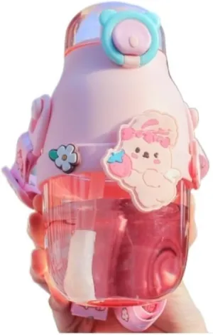 Portable Kettle with Silicone Sleeve and Straw Cute Cartoon Water Bottle School Sports Outdoor Leak-Proof Portable Water Bottle Water Bottle (Size : 480ml, Color : Pink)