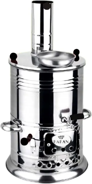 Portable Turkish Samovar Tea Kettle, Camping Water Boiler Tea Pot, Wood, Coals Fired Semaver Teapot, Water Heater for Camping, Picnic, Hunting, Outdoor Activities with Black Handles | 135.2 oz (4 lt)