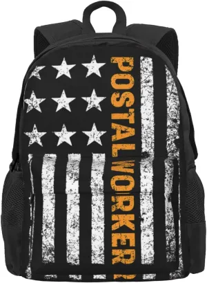 Postal Worker American Flag Laptop Backpack Unisex College Backpack Work Bag 17 Inch Daypack For Travel Weekender Business Hiking Sports Bookbag