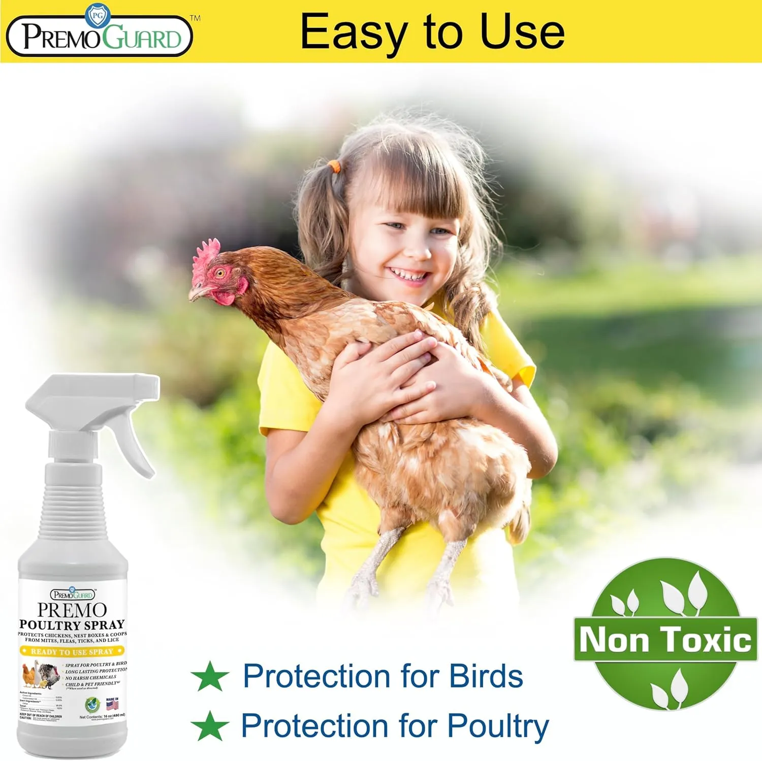 Poultry Spray by Premo Guard – 16 oz – Treat Mites, Fleas, Flies, and Lice – Effective Plant Based – Chicken, Turkey, Waterfowl, and Birds – Best Natural Protection for Control & Prevention