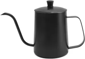 Pour Over Coffee Kettle, Stainless Steel Gooseneck Spout Pour Over Coffee Kettle Long Narrow Drip Spout Coffee Tea Pots for Pour Over Coffee, Home Brewing, Camping (20oz, Black with Lid)