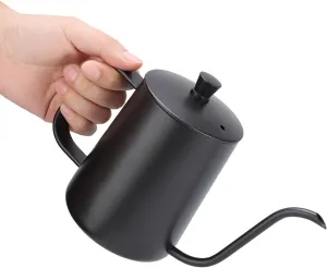 Pour Over Kettle, Stainless Steel Gooseneck Tea Kettle with Lid, Coffee Long Narrow Spout Drip Pot Camping Travel Long Spout Tea Pot (350ml Black)